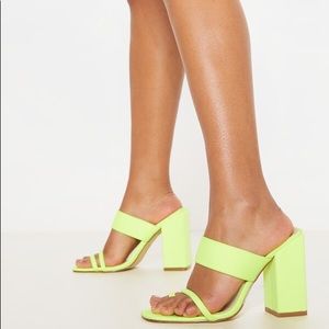 Neon Yellow Chunky Block Heel Toe Loop Sandal